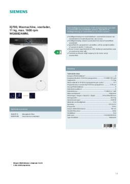Product informatie Siemens wasmachine WG66B2AMNL