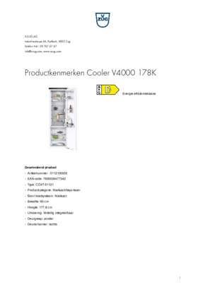 Product informatie V ZUG koelkast inbouw COOLER V4000 178K