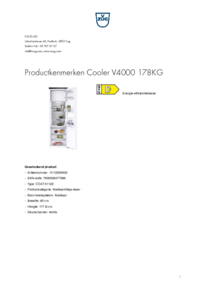 Product informatie V ZUG koelkast inbouw COOLER V4000 178KG