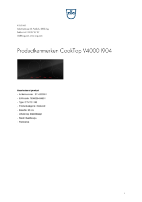 Product informatie V ZUG kookplaat inbouw inductie CookTop V4000 I904