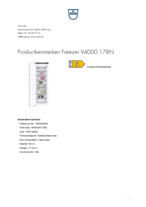 Product informatie V ZUG vrieskast inbouw FREEZER V4000 178N