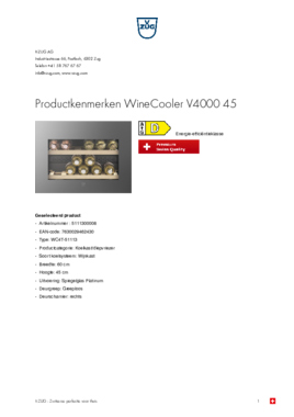 Product informatie V ZUG wijnkoelkast inbouw WINECOOLER V4000 45 LEFT PLAT