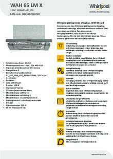 Product informatie WHIRLPOOL afzuigkap vlakscherm WAH 65 LM X