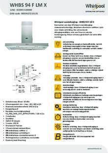 Product informatie WHIRLPOOL afzuigkap wand WHBS 94 F LM X