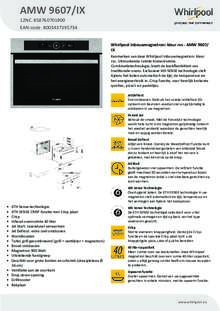 Product informatie WHIRLPOOL combi magnetron inbouw AMW9607 IX