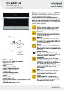 Product informatie WHIRLPOOL combi magnetron inbouw W7 MD460