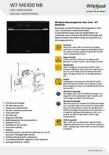 Product informatie WHIRLPOOL combi magnetron inbouw W7 ME450 MICROWAVE WP