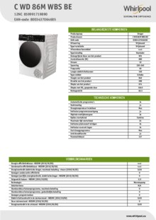 Product informatie WHIRLPOOL droger warmtepomp C WD 86M WBS BE