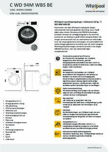 Product informatie WHIRLPOOL droger warmtepomp C WD 94M WBS BE