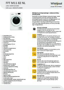 Product informatie WHIRLPOOL droger warmtepomp FFT M11 82 NL