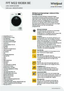 Product informatie WHIRLPOOL droger warmtepomp FFT M22 9X3BX BE
