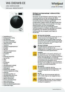 Product informatie WHIRLPOOL droger warmtepomp W6 D83WB EE
