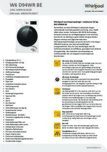Product informatie WHIRLPOOL droger warmtepomp W6 D94WR BE