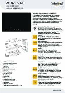 Product informatie WHIRLPOOL inductie kookplaat met afzuiging inbouw WL B2977 NE