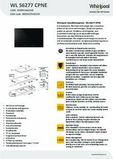 Product informatie WHIRLPOOL inductie kookplaat met afzuiging inbouw WL S6277 CPNE