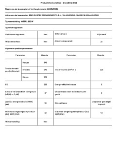 Product informatie WHIRLPOOL koelkast W55R1 112W