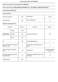 Product informatie WHIRLPOOL koelkast inbouw WHC18 T132