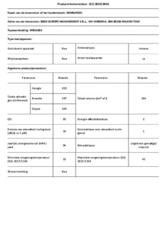 Product informatie WHIRLPOOL koelkast onderbouw WBUL021