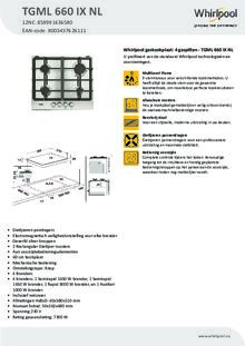 Product informatie WHIRLPOOL kookplaat inbouw TGML 660 IX NL