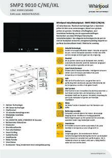 Product informatie WHIRLPOOL kookplaat inbouw inductie SMP29010C NE IXL