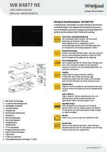 Product informatie WHIRLPOOL kookplaat inbouw inductie WB B4877 NE