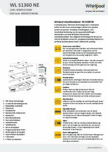 Product informatie WHIRLPOOL kookplaat inbouw inductie WL S1360 NE