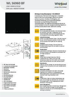 Product informatie WHIRLPOOL kookplaat inbouw inductie WL S6960 BF