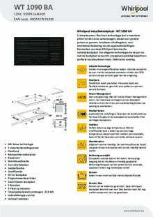 Product informatie WHIRLPOOL kookplaat inbouw inductie WT 1090 BA