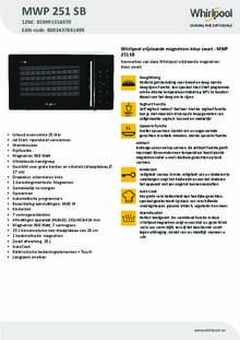 Product informatie WHIRLPOOL magnetron inbouw MWP 251 SB