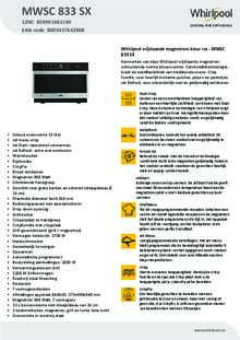Product informatie WHIRLPOOL magnetron inbouw MWSC 833 SX