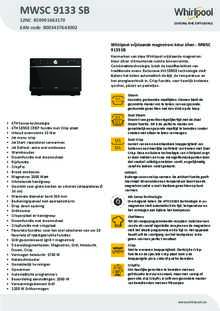 Product informatie WHIRLPOOL magnetron inbouw MWSC 9133 SB