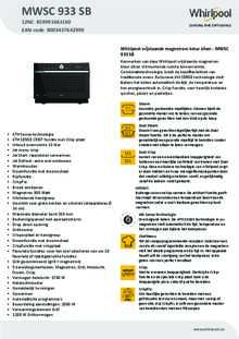 Product informatie WHIRLPOOL magnetron inbouw MWSC 933 SB