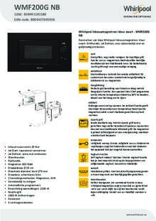 Product informatie WHIRLPOOL magnetron inbouw WMF200G NB