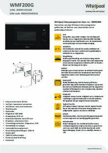 Product informatie WHIRLPOOL magnetron inbouw WMF200G