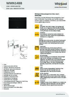 Product informatie WHIRLPOOL magnetron inbouw WMN14BB