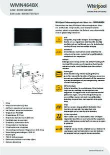 Product informatie WHIRLPOOL magnetron inbouw WMN464BX