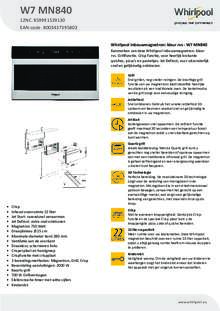 Product informatie WHIRLPOOL magnetron met grill inbouw W7 MN840