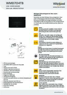 Product informatie WHIRLPOOL magnetron met grill inbouw WMD7O4TB