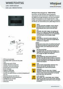 Product informatie WHIRLPOOL magnetron met grill inbouw WMD7O4TSG