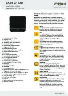 Product informatie WHIRLPOOL magnetron met grill zwart MAX 49 MB