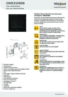 Product informatie WHIRLPOOL oven inbouw OMR35HR0B