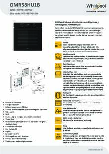 Product informatie WHIRLPOOL oven inbouw OMR58HU1B