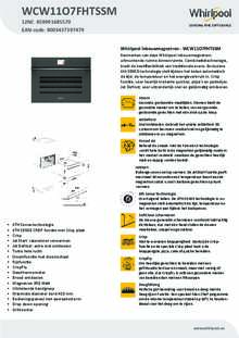Product informatie WHIRLPOOL oven met magnetron inbouw WCW11O7FHTSSM
