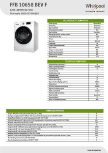 Product informatie WHIRLPOOL wasmachine FFB 10658 BEV F