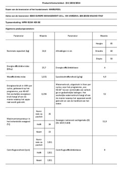 Product informatie WHIRLPOOL wasmachine WPM 011W ADS BE