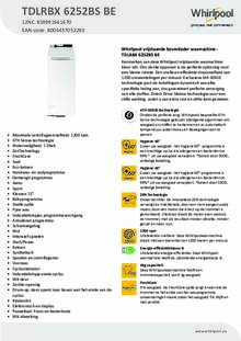 Product informatie WHIRLPOOL wasmachine bovenlader TDLRBX 6252BS BE