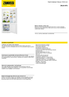 Product informatie ZANUSSI koelkast inbouw ZNLN14ES