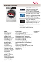 Product informatie AEG droger warmtepomp T8DE86CS