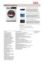 Product informatie AEG droger warmtepomp T8DE94EW