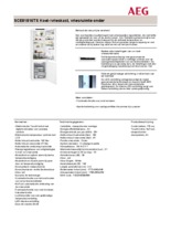 Product informatie AEG koelkast inbouw SCE81816TS